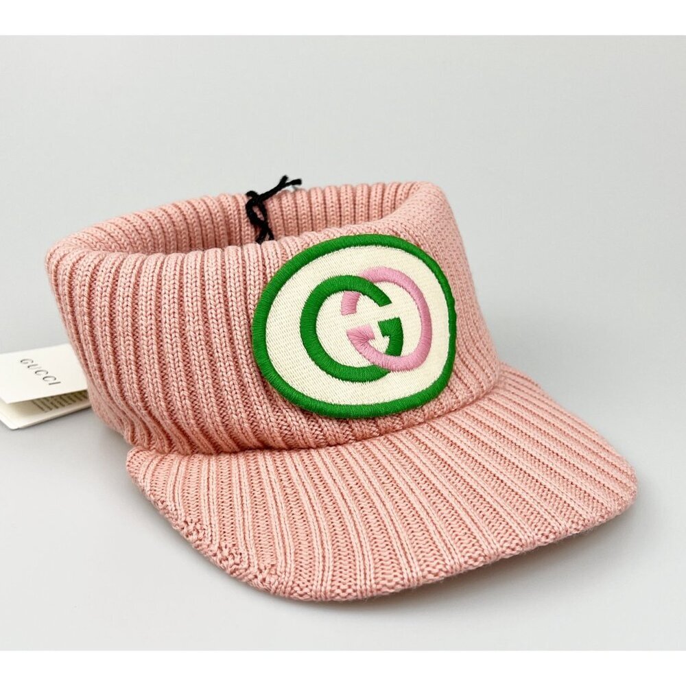 NWT Gucci Knitted Vistor Wool Embroidered Patch Head In Pink Hat Size S - Picture 4 of 13